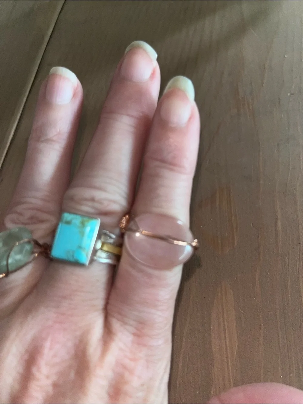 Rose quartz set copper wrapped ring handmade and silver jump clasp rose pendant